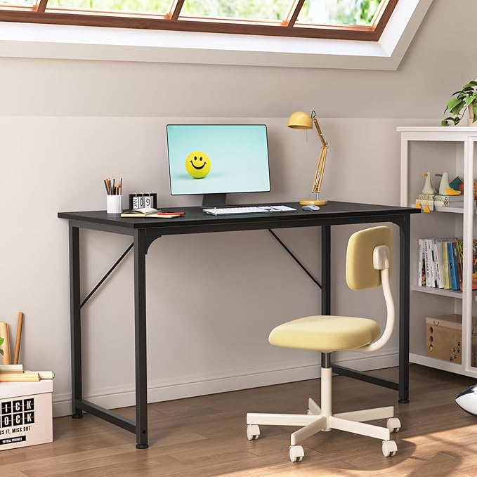 Huuger Modern Simple Office Desk, 40 Inch Gaming Desk with Storage, Black Metal Frame, Large Legroom