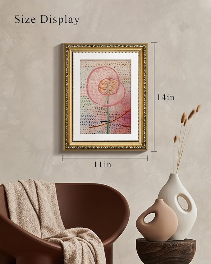 VIYYIEA Gold Framed Wall Art Canvas Print Home Decor Abstract Flower Wall Decor Vintage Aesthtic Pink Art Multicolor Painting Pictures Energetic Room Decorations for Bathroom Bedroom 11x14in