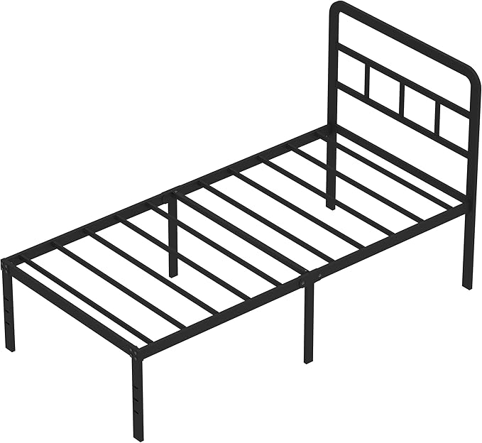 Twin Bed Frames with Headboard 18 Inch, Metal Platform No Box Spring Needed Heavy Duty Steel Slat Mattress Foundation/Easy Assembly/Noise Free/Black