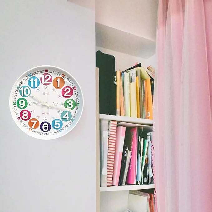 Learning Time Clock for Kids, 12 Inch 3D White Luminous Silent Wall Clock, Bedroom, Kitchen, Classroom, Decor at School, Clear Digital Clock for Kids Room