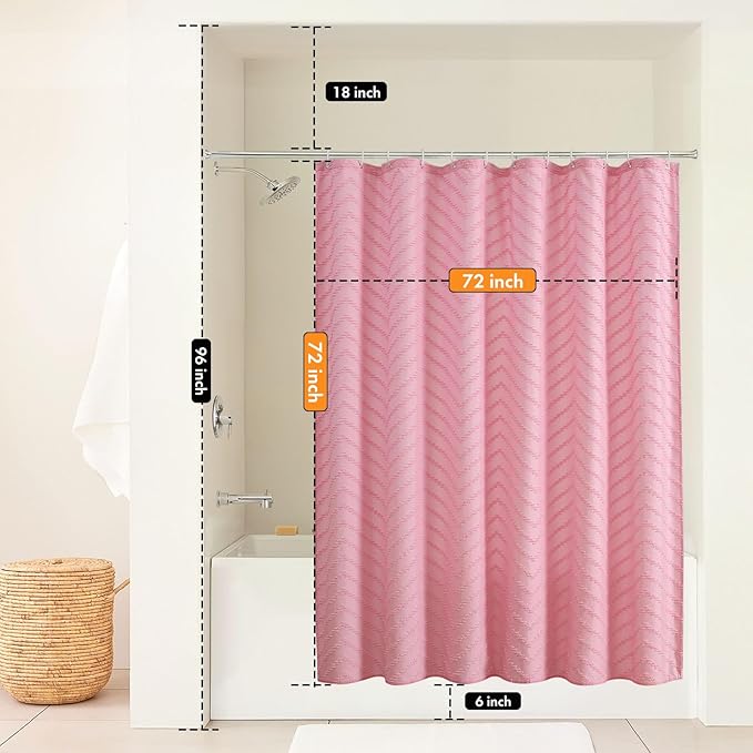 Pink Boho Shower Curtain Pretty Cute Shower Curtain Tufted Chervon Textured Modern Minimalist Striped Shower Curtains Pink, 72 x 72