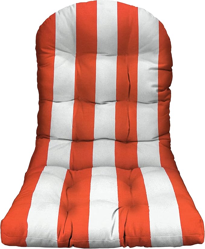 RSH DECOR: Tufted Adirondack Chair Cushion | 42.5” x 21” | All-Weather Spun Fabric | Water and Fade-Resistant | Outdoor Cushion for Patio Furniture | Coral & White Stripe