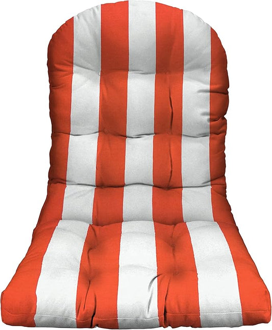 RSH DECOR: Tufted Adirondack Chair Cushion | 42.5” x 21” | All-Weather Spun Fabric | Water and Fade-Resistant | Outdoor Cushion for Patio Furniture | Coral & White Stripe