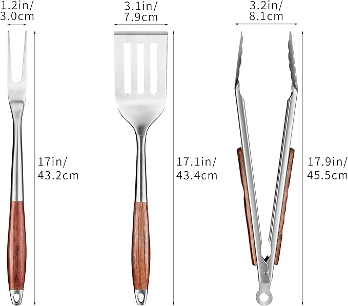 FJNATINH Heavy-Duty Grilling Accessories Rose Wooden BBQ Grilling Tools Set,Outdoor Grill Set with Spatula, Fork & Tongs,Essential Accessories for Barbecue & Grill. Ideal Gift for Men