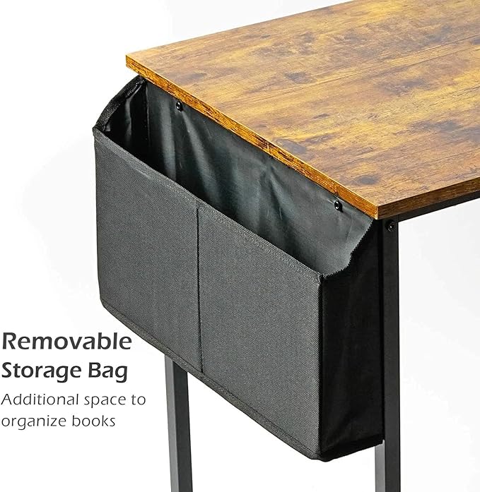 Lufeiya Small Computer Desk Study Table for Small Spaces Home Office 31 Inch Rustic Student Laptop PC Writing Desks with Storage Bag Headphone Hook,Brown