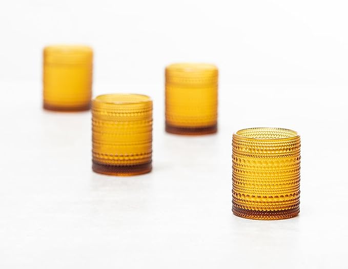 Fortessa Jupiter Beaded Hobnail Glass, 10 Ounce Double Old Fashioned (Set of 6), Amber