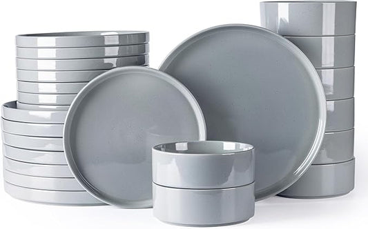 Dinnerware Set for 4, 12 Piece Speckled Plates and Bowls Set with Glazed Bottom, Chip & Scratch Resistant Stoneware Plates Sets, Dishwasher & Microwave Safe Dishes (Limestone, Service for 8)