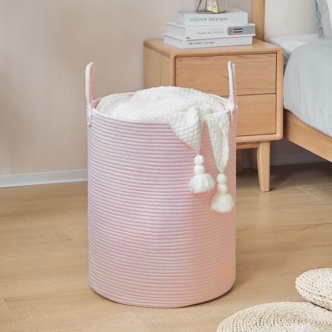 Laundry Hamper Basket, Woven 58L Tall Laundry Basket for Blanket Organizer- Nursery Hamper for Bedroom And Bathroom Storage