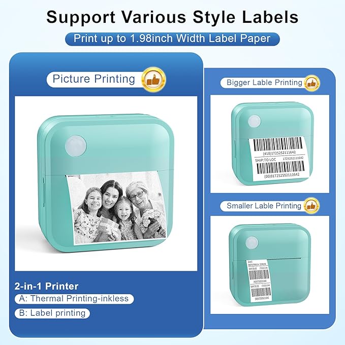 Label Maker Machine with Tape - Thermal Label Printer Bluetooth Label Maker Machine, Mini Printer Sticker Maker for Home, Kitchen, School, Office Organization (Light Blue)