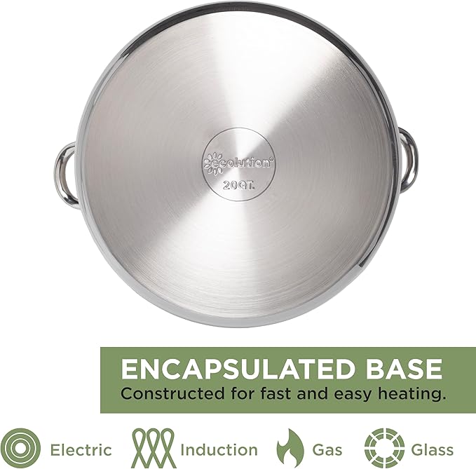 Ecolution Stainless Steel Stock Pot, Encapsulated Induction Ready Cooking Pot with Glass Lid, Oven Safe, Dishwasher Safe Soup Pot, 20-Quart