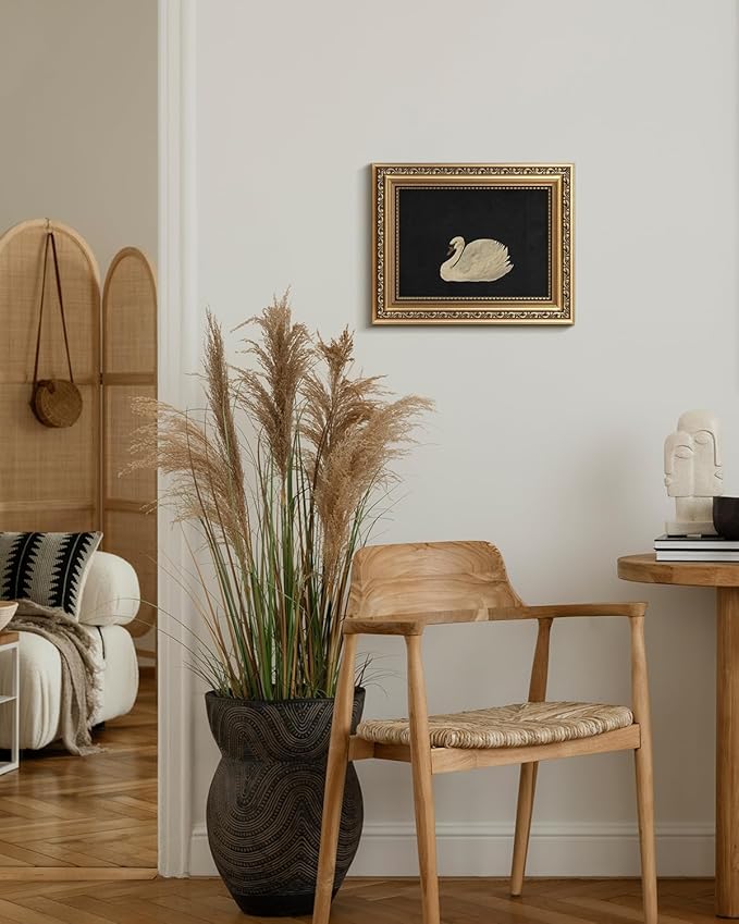 VIYYIEA Gold Framed Wall Art, Grace Swan Canvas Print Home Decor Vintage Art Painting Picture Bathroom Wall Decor, Animals Artwork for Living Room Bedroom Kitchen Office - 10L x 8W