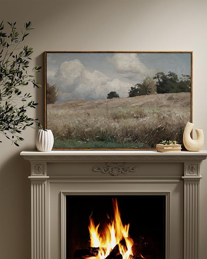 InSimSea Framed Canvas Wall Art Vintage Decor, Farmhouse Scenery Vast Field Grassland Paintings, Large Prints, Nature Landscape Wall Decoration for Living Room Bedroom Bathroom, 24"x36"