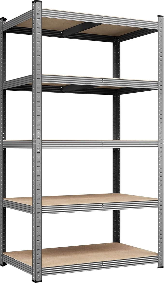 Yaheetech Standing Shelf Units, 5 Tier Storage Shelf, Heavy Duty Shelving, Adjustable Garage Shelves, Utility Rack Shelf Unit, Basement Warehouse Shed, 35.5" Wx 16" D x 71" H - Light Gray