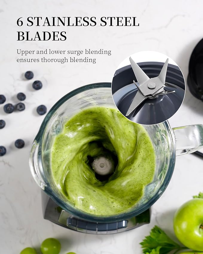 GDOR Blenders for Smoothies, 52 Oz Glass Jar Smoothie Blender, Countertop Blender & Grinder Combo, 9 Functions with 5 speeds for Shakes, Puree, Crush Ice, and Chop, Max 700W