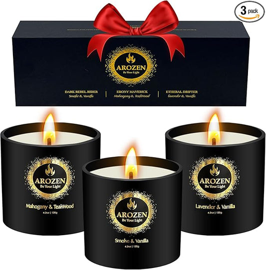 3 Pack Scented Candles Set | Men Candle Gift Set, Aromatherapy Scented Candles for Home, Gifts for Men Dad Fathers Day, Soy Candle of Lavender, Mahogany Teakwood & Smoke Vanilla,70H Burn Time