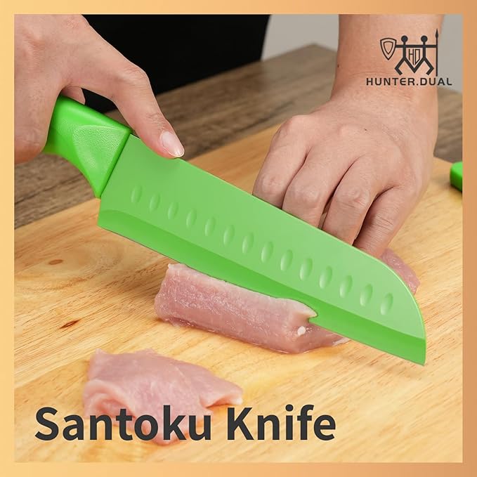 Knife Set, 12-PC Colorful Kitchen Knife Set, 6 Sharp Kitchen Knives with Built-in Sharpener Covers for Cooking, Cutting&Chopping (Multicolor)