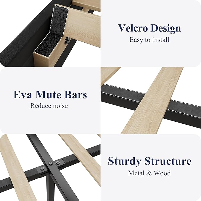 Allewie King Size LED Bed Frame with Charging Station, Velvet Upholstered Platform Bed with Geometric Wingback Headboard, Modern Frame with No Box Spring Needed, Easy Assembly, Black