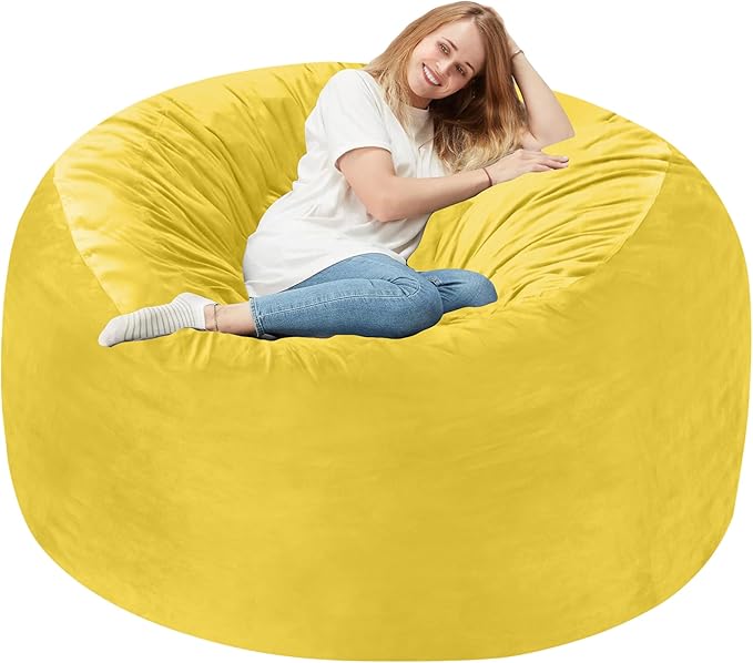 Homguava 4 FT Bean Bag Chair: 4' Bean Bags with Memory Foam Filled, Large Beanbag Chairs Soft Sofa with Dutch Velvet Cover-Mustard
