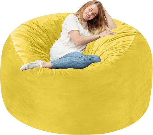 Homguava 4 FT Bean Bag Chair: 4' Bean Bags with Memory Foam Filled, Large Beanbag Chairs Soft Sofa with Dutch Velvet Cover-Mustard