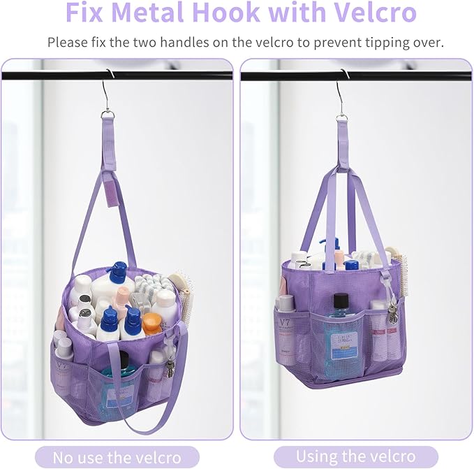 Mesh Shower Caddy Portable for College Dorm Room Essentials, Shower Tote Bag with Hanging Hook and Drawstring, Quick Dry Toiletry Bag with 6 Pockets for Bathroom, Swimming, Gym, Camping, Beach, Travel