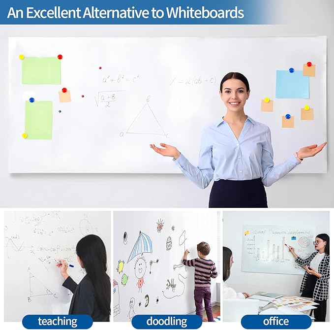 Magnetic Dry Erase Whiteboard 42"x24"- Self-Adhesive Flexible Wall Board Kit with 11 Markers, 6 Magnets, Magnetic Eraser & Holder - Ultra Smooth Writing,Effortless Clean for Office, Home, School
