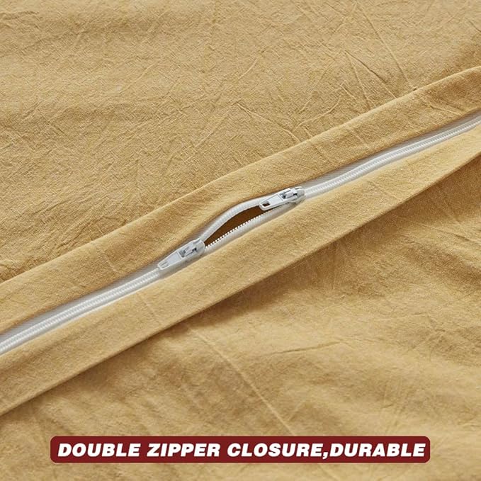 FACE TWO FACE Bedding Duvet Cover Set100% Washed Cotton Duvet Cover Linen Like Textured Breathable Durable Soft Comfy (King, Ginger)