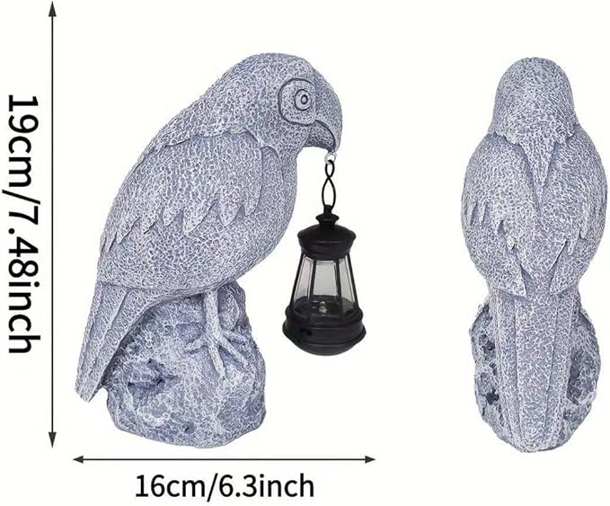 Outdoor Figurine Lights-Solar-Powered Parrot Garden Light - Waterproof Resin Statue, Auto-Charging led lamp for Outdoor Decor - Unique Birthday, Christmas Present (Smoke Gray)