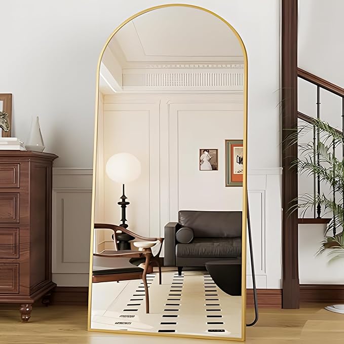 OGCAU 76"x34" Arched Full Length Mirror, Hanging Leaning or Standing Full Body Mirror, Wall Mounted Mirror with Aluminum Frame for Living Room, Bedroom or Cloakroom (Gold)