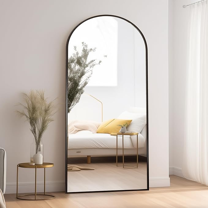 Floor Length Mirror, 81"x41" Arch Full Length Mirrors Full Length Hanging or Leaning with Stand, Wall Mounted Mirrors, Arched-Top Body Mirror with Aluminum Frame for Bedroom(Black)