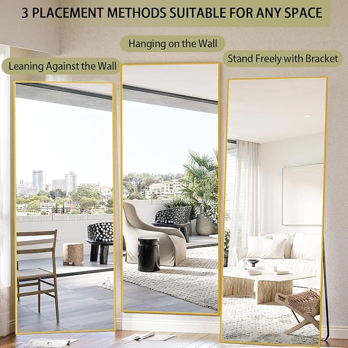 BEAUTYPEAK Full Length Mirror, 71"x26" Standing Hanging or Leaning Against Wall Floor Mirrors Body Dressing Wall-Mounted for Living Room, Bedroom with Aluminum Alloy Thin Frame, Gold