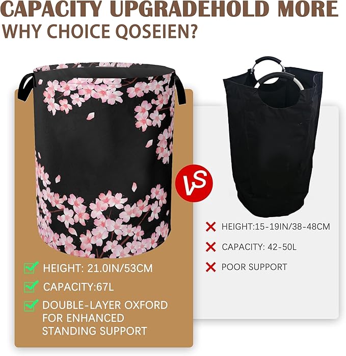 Laundry Hamper,Cherry Blossom Laundry Basket,Waterproof Oxford Cloth Storage Basket with Handle for Clothes Books Nursery Home Storage Sundries 16"x20"