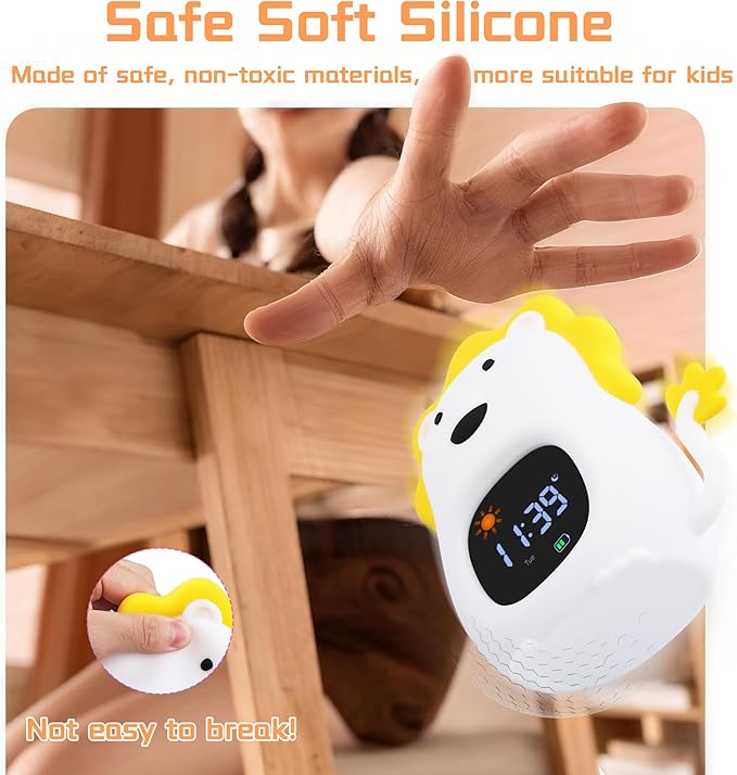 Kids Alarm Clock,Soft White Noise Sleep Trainer,Bedroom Kid Night Light Clock, Kid Wake-up Clock with Snooze Function,Bedtime Companion for Independent Sleep (Lion)