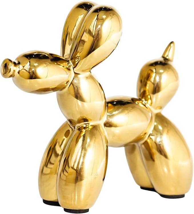 Creative Balloon Dog Statues Small Ceramic Animal Sculpture Modern Home Decor Living Room Desktop Decorations Bedroom Office Cabinet Ornament (Gold)