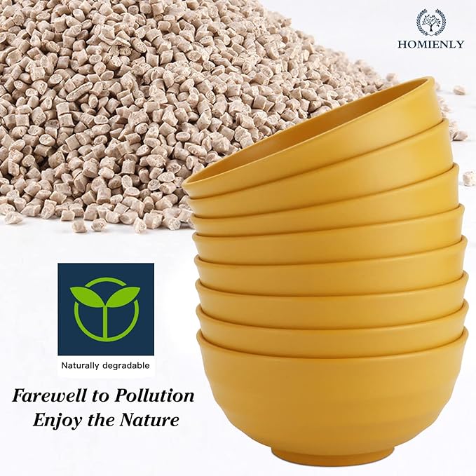 Homienly Wheat Straw Bowls Set Large Cereal Bowls Unbreakable Salad Bowl Set of 8 Sturdy and Stackable Serving Bowl Big Bowls for Salad,Cereal,Soup,Ramen,Dinner,Oatmeal Etc... (Yellow, 60 OZ)