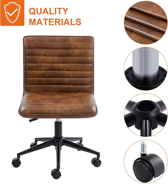 Furnimart Armless Office Desk Chair Task Chair Faux Leather Upholstered Task Chair Teen Desk Chair Mid-Back 360° Swivel Adjustable Small Chair (Leather-DustYellow)