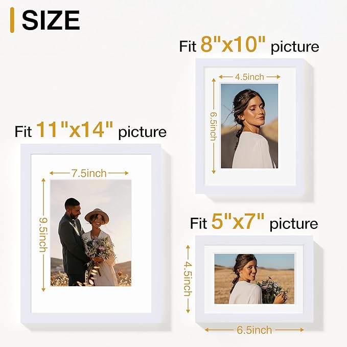 Vittanly Picture Frames set of 7, Picture Frames Collage Wall Decor for Wall or Tabletop Display, Multi Sizes with 1Pcs 11x14, 2Pcs 8x10 and 4Pcs 5x7 Photo Frames, Gallery Wall Frame Set in White