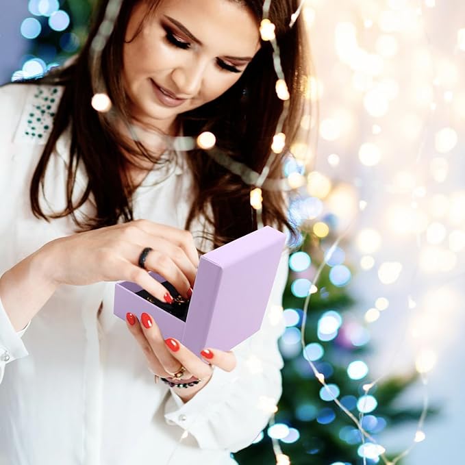 Gift Box Necklace Earring Ring Box Gift Box,12 Pieces Square Cardboard Jewelry Gift Boxes,Cotton Filled Cardboard Paper Jewelry Box Gift Case (3.5x3.5x1.25 Inches) (Purple)