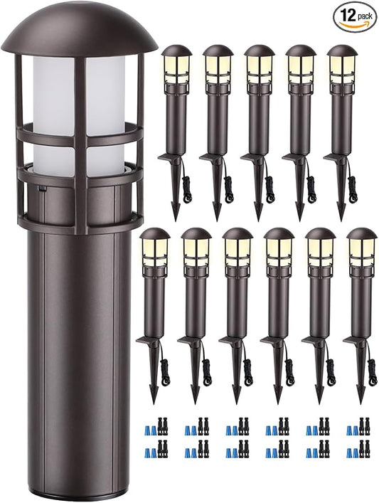 LEONLITE 12-Pack Low Voltage Landscape Pathway Lights 3W Landscape Lighting 12-24V LED Bollard Path Lights Wired CRI 90+ Aluminum Pathway Lighting for Walkway Yard Garden, ETL Listed, 3000K Warm White