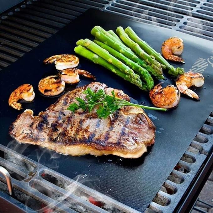 Grilling Accessories by Magnum Grill - 3 Piece BBQ Tools Set with 18" Grill Tongs for Cooking, BBQ Grill Mat and Extra Strong Magnetic Hook for Hanging on Barbeque - Heavy Duty Metal Tongs Grill Set