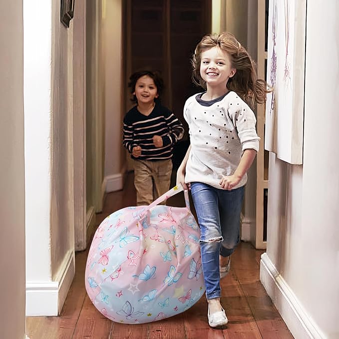 Bean Bag Chair for Kids Stuffed Animal Storage Beanbag Chairs,Toddler Toy Storage Organizer for Girls and Boys,32'' Cover Only（No Filling)