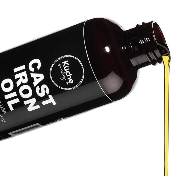 Organic Cast Iron Oil & Cast Iron Conditioner – Made from Flaxseed Oil grown and pressed in the USA – Creates a Non-Stick Seasoning on All Cast Iron Cookware (240ml)