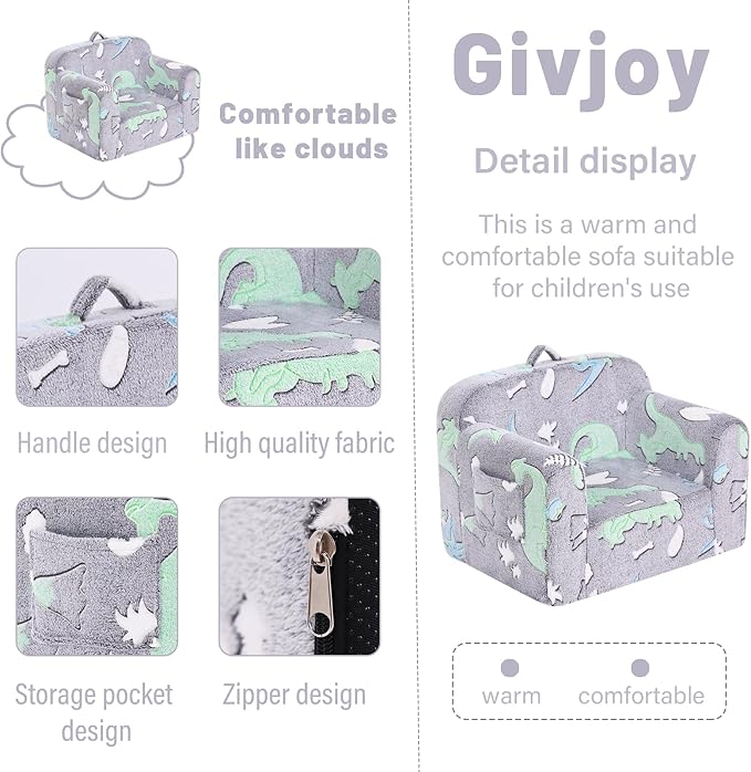 Toddler Chair – Plush Kids Sofa, Comfy Convertible Lounger for Boys & Girls, Bedroom & Reading Chair