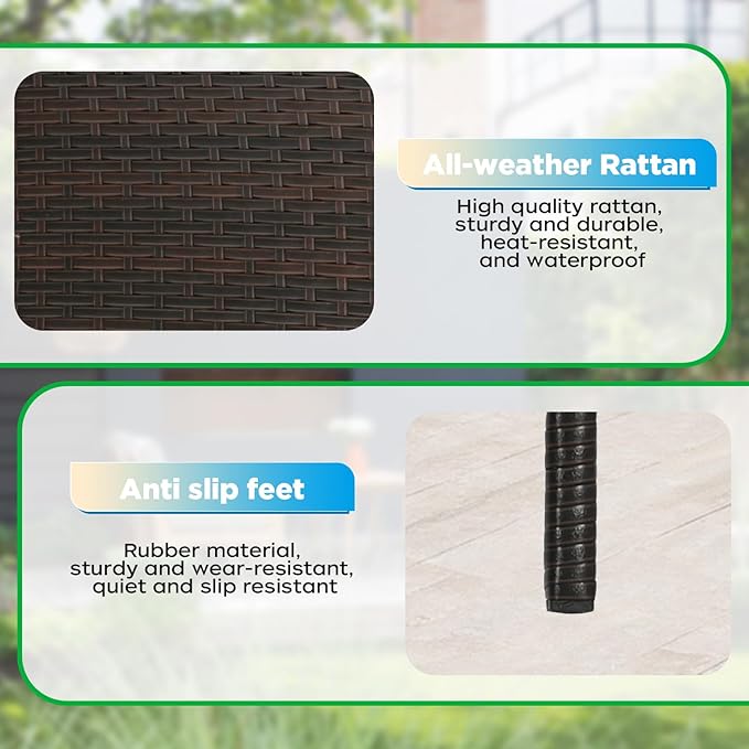 FDW | 3-Piece Patio Furniture Set | Brown & Blue | Outdoor Wicker Furniture with Coffee Table | Modern Rattan Chairs Conversation Set | Outdoor Seating | Weather-Resistant | for Porch, Garden, Lawn