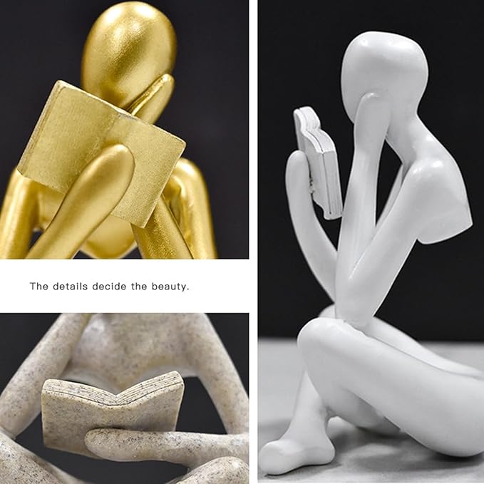 Gold Reading Women Statue, Thinker Sculptures, Abstract Art Ornament, Modern Aesthetic Figurine Decoration, Suitable for Home Living Room Bedroom Office Shelf Table Desk Bookshelf Decor (Black Left)
