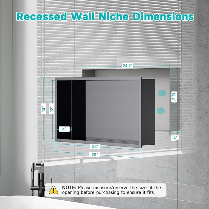 Stainless Steel 12"x24" Shower Niche - No Tile Needed Recessed Wall Niche Waterproof for Walk in Shower Bathroom Storage, Black