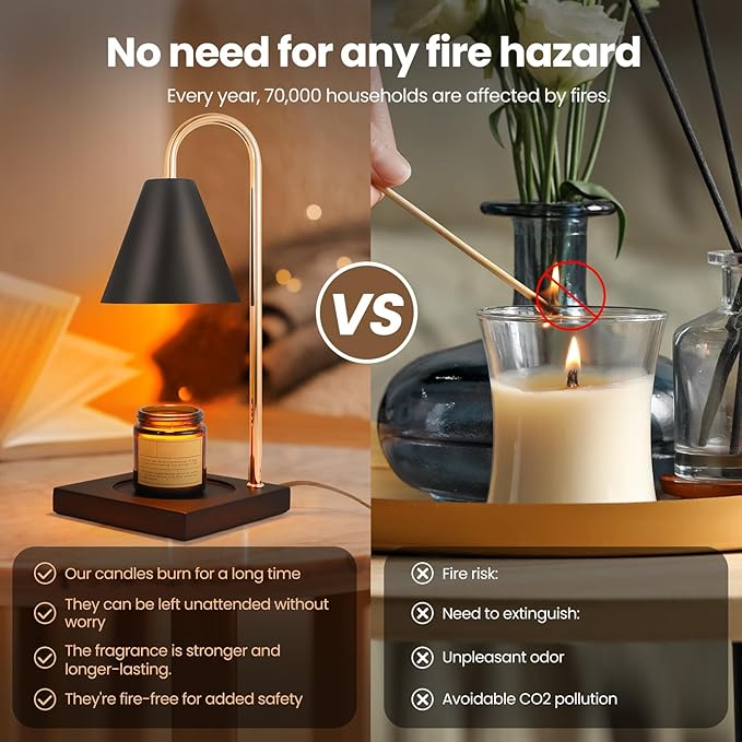 Dimmable Candle Warmer with Timer - Black Nightstand Lamp for Bedroom (2 Wax Warmer Bulbs)