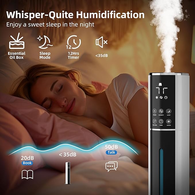 Large Humidifier for Bedroom,9L/2.5Gallon Cool Mist Humidifier with Humidistat,360°Nozzle, 350ML/H Big Mist Level,Cover up to 550ft²,Plant Quiet 30db humidifier with essential oil diffuser