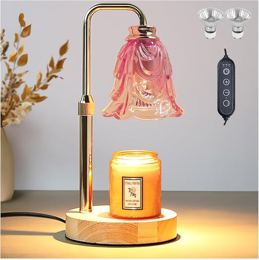 Candle Warmer Lamp with Timer Dimmer Adjustable Height for New Home House Bedroom Decor,Wax Melt Warmer with 2 Bulbs for Jar Candles, Gifts for Mom Women Friend Sister Mothers Day Birthday | Pink