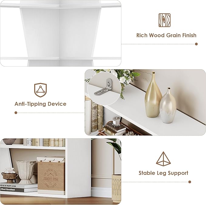 75" Corner Bookshelf, 6-Tier Modern Bookshelf and Bookcase, Tall Bookcase Open Display Storage, L Shaped Corner Shelf for Library, Living Room, Home Office, White