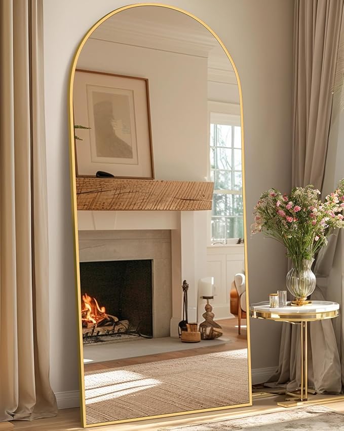 Full Length Mirror with Stand, 68"x26" Arched Full Body Mirror, Large Stand Up Mirrors, Aluminum Frame Floor Standing Mirrors, Freestanding Hanging Leaning Mounted for Bedroom Living Room Gold